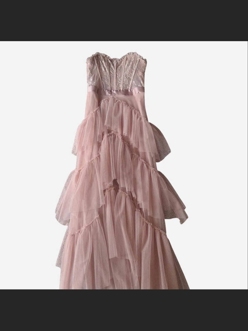 City Studio Blush Pink Strapless Tiered Tulle Maxi Dress